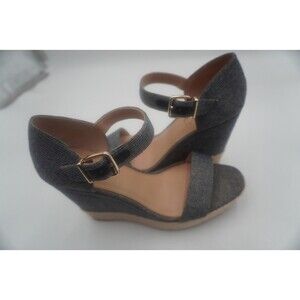 ANTONIO MELANI Lauralyn Navy Blue Gold Resort Ankle Vacation Wedge Sandals Sz 9M